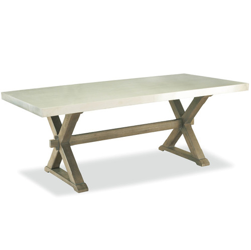 Industrial Flatiron Oak Wood + Stainless Steel X-Base Dining Table