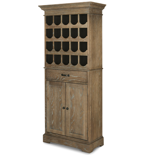 French Weathered Oak Tall Wine Bar Cabinet