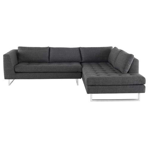 Janis Dark Grey Fabric Tufted Sectional Sofa 105"