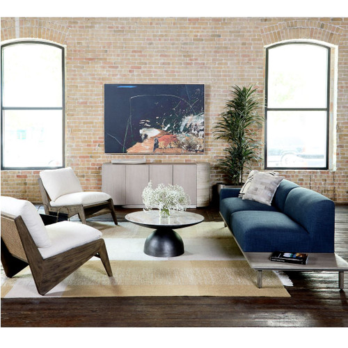 Clark Blue Fabric Modern Sofa With End Table