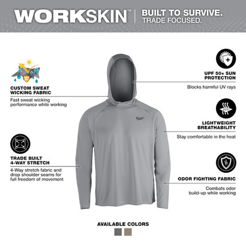 Milwaukee M550G-M WORKSKIN Hooded Sun Shirt - GRAY M