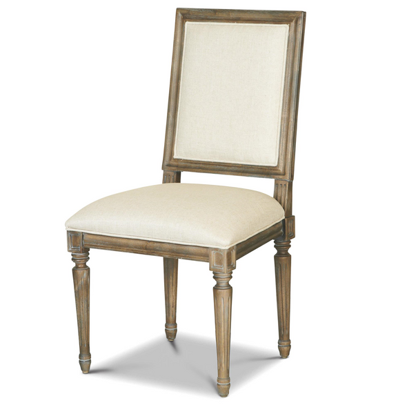 French Weathered Oak Vintage Square Louis Dining Chair-Upholstered