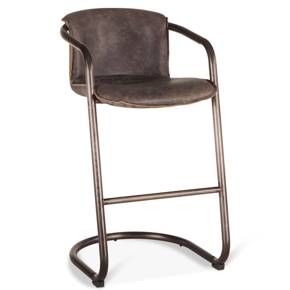 Industrial Loft Metal and Leather Bar Chair-EBONY