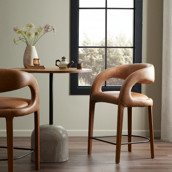 Four Hands Hawkins Modern Leather Upholstered Bar Stools