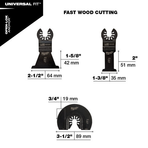 Milwaukee 49-10-9004 Open-Lok 3Pc Wood Cutting Multi-Tool Blade Variety Pack