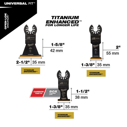 Milwaukee 49-10-9005 MILWAUKEE® OPEN-LOK 3PC MULTI-MATERIAL CUTTING MULTI-TOOL BLADE VARIETY PACK