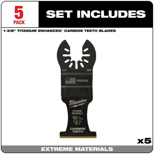 Milwaukee 49-25-1525 MILWAUKEE® OPEN-LOK 1-3/8" TITANIUM ENHANCED CARBIDE TEETH MULTI-MATERIAL BLADE 5PK