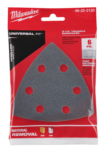 Milwaukee 49-25-2120 MILWAUKEE® 3-1/2" 120 GRIT TRIANGLE SANDPAPER 6PK