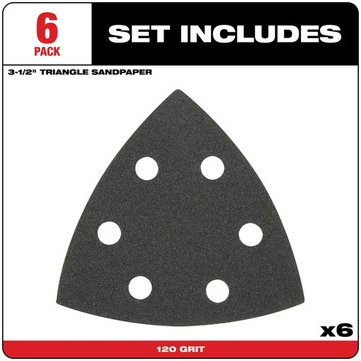 Milwaukee 49-25-2120 MILWAUKEE® 3-1/2" 120 GRIT TRIANGLE SANDPAPER 6PK