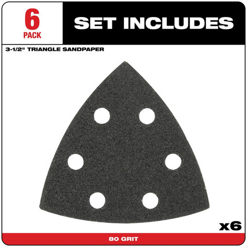 Milwaukee 49-25-2080 MILWAUKEE® 3-1/2" 80 GRIT TRIANGLE SANDPAPER 6PK
