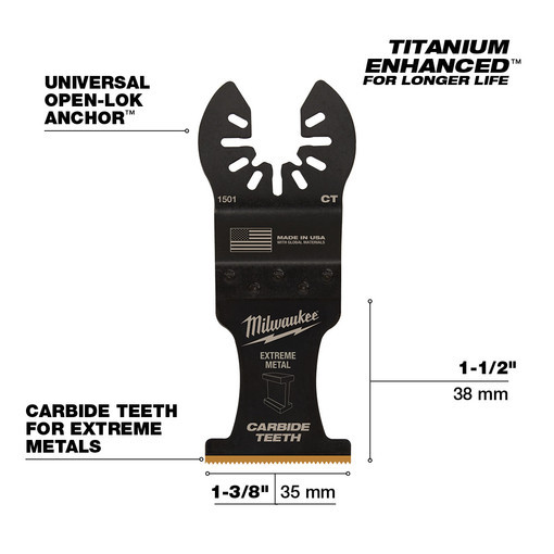 Milwaukee 49-25-1501 MILWAUKEE® OPEN-LOK 1-3/8" TITANIUM ENHANCED CARBIDE TEETH METAL BLADE 1PK
