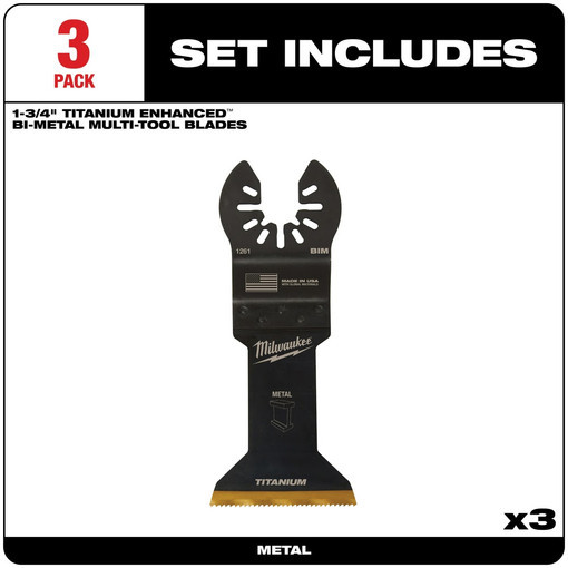 Milwaukee 49-25-1263 MILWAUKEE® OPEN-LOK 1-3/4" TITANIUM ENHANCED BI-METAL METAL BLADES 3PK
