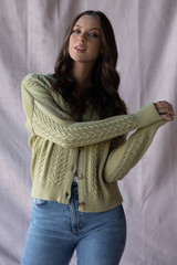 Meg Cable Knit Cardigan - Olive Green