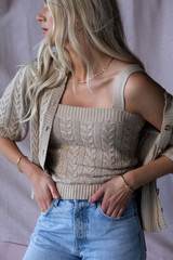 Grace Puff Sleeve Cable Knit Cardigan Set - Camel