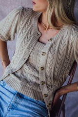 Grace Puff Sleeve Cable Knit Cardigan Set - Camel