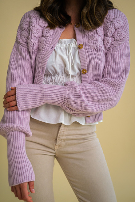 Freya Floral Embroidered Cardigan - Lilac