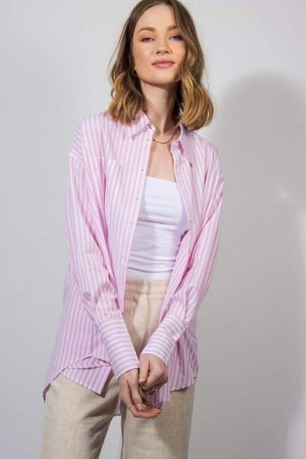 Brooke Shirt in Pink & White Stripe