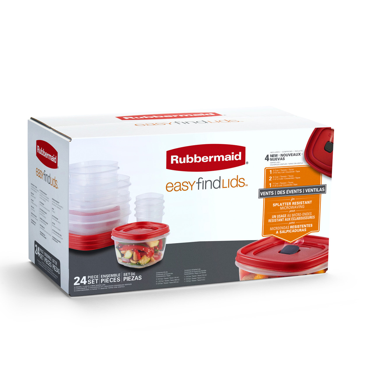 Rubbermaid Plastic Easy Find Lids Containers Value Pack, Two 1.25cup & One  2 Cup