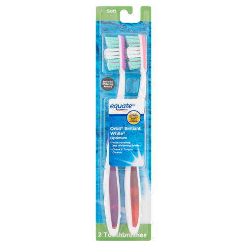 Equate Orbit Brilliant White Optimum Soft Bristle Toothbrush, 2 Pack