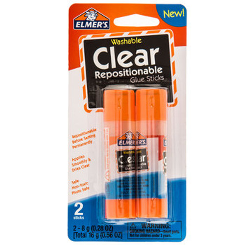 Elmer's Washable Clear Repositional Glue Sticks, 2 Sticks, 0.56 Oz