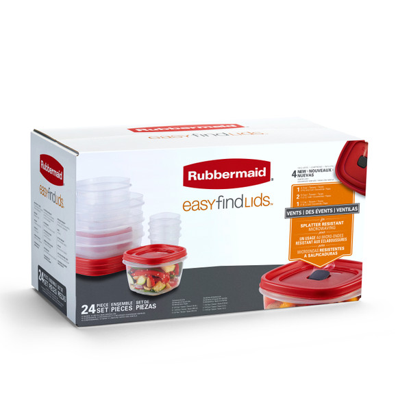 Rubbermaid Easy Find Set, Vented Red Lids, 24 Pieces