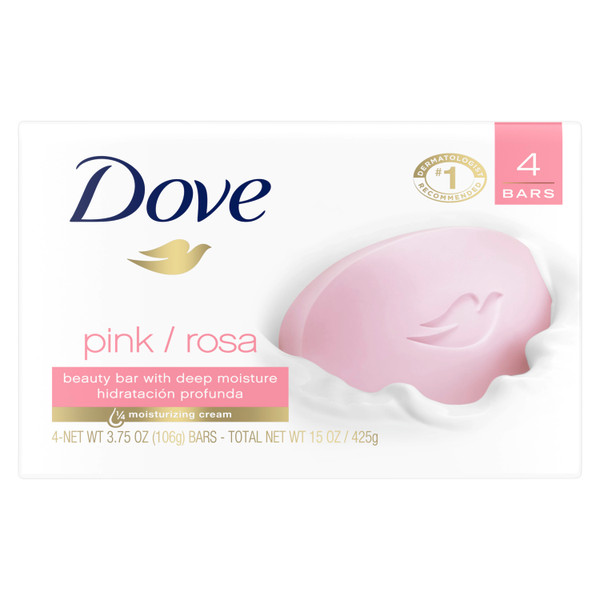 Dove Beauty Cream Soap Bars, Pink, 100 Gram Bars, 4 Soap Bars