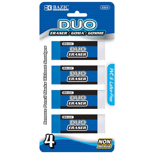 Bazic Two-Tone Vinyl Erasers, 4 Pack