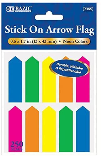 Bazic Stick-On Bookmark Flags, .5 x 1.7 in, 250 Flags
