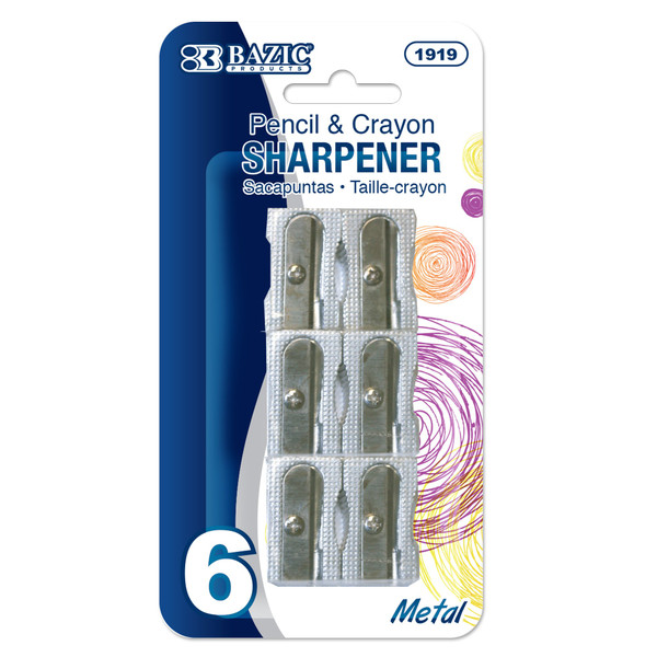 Bazic Single-Hole Metal Pencil & Crayon Sharpener, 6 Sharpeners
