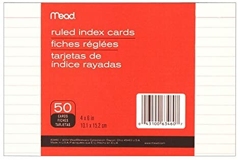 Mead Index Cards, Ruled, 4" X 6", 50 Cards