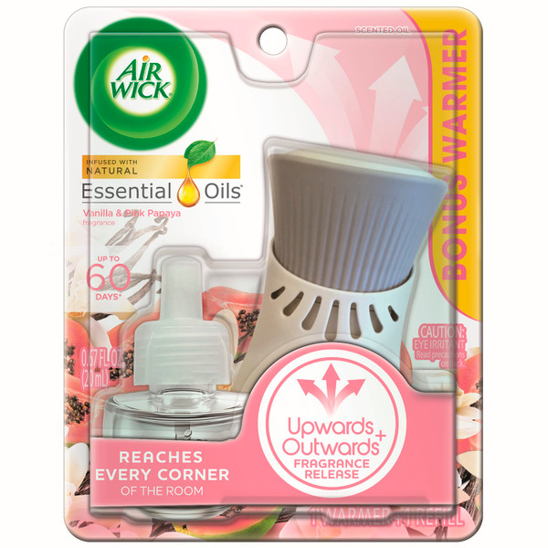 Air Wick Plug In Starter Kit, Warmer + 1 Refill, Vanilla and Pink Papaya, Scented Oil, Air Freshener, Essential Oils