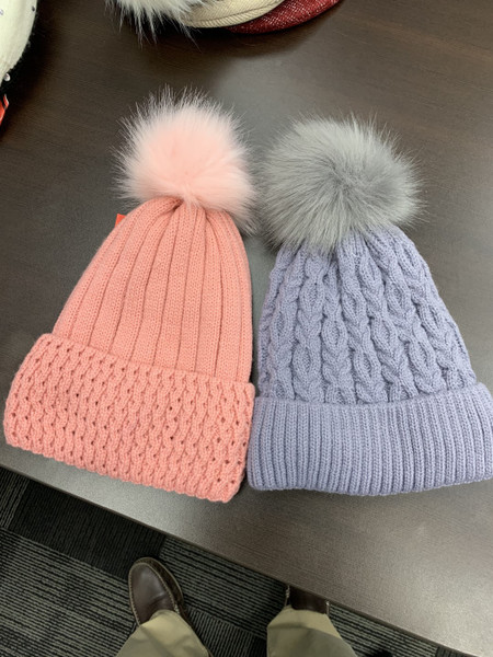 Ladies Pom Pom Hats w/Fur Lining- 2 asst