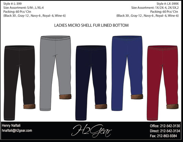 Ladies Velour w/Fur Lined Legging- asst