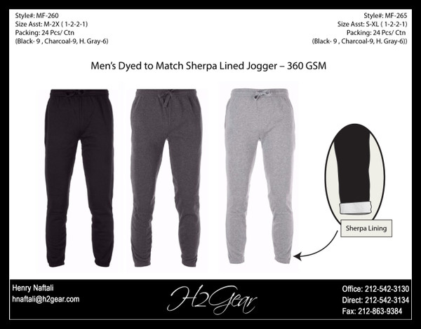 Mens Fleece Jogger w/Sherpa Lin- M-2X  asst