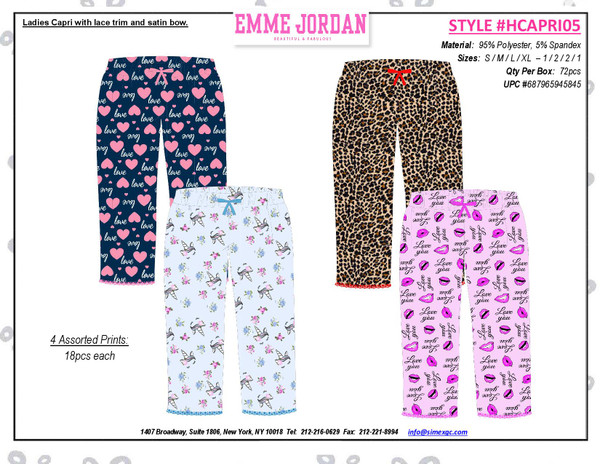 Ladies Yummy Print Lounge Capris- asst
