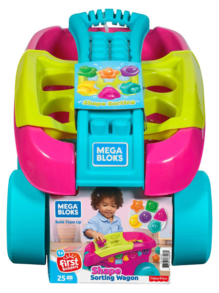 Mega Bloks Building Basics Shape Sorting Wagon Building Set, Pink Mega Bloks Pink Wagon