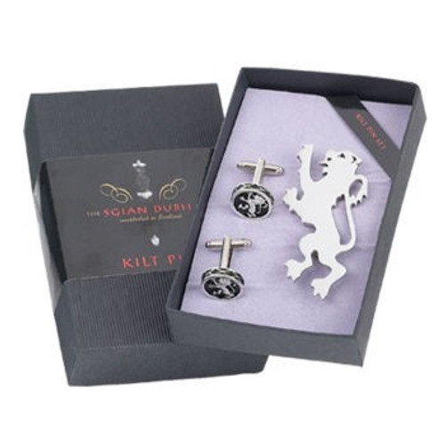 Kilt Pin and Cufflinks Lion Rampant 2 Piece Gift Set