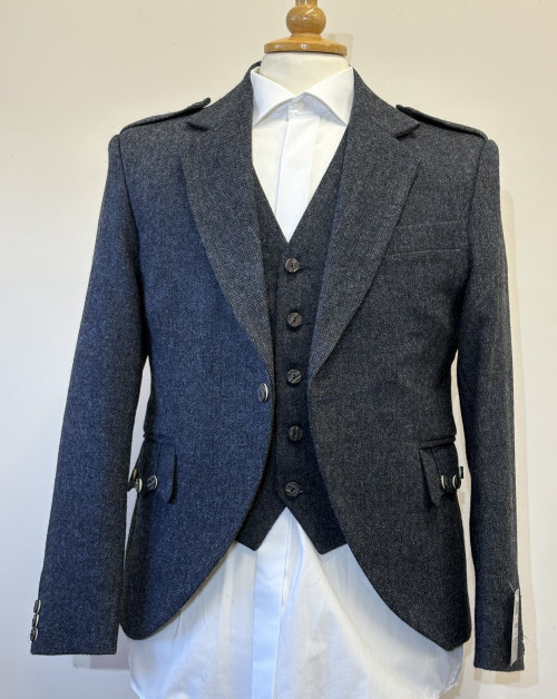 Tweed Blair Kilt Jacket & 5 Button Vest - "Cheviot Flintstone"