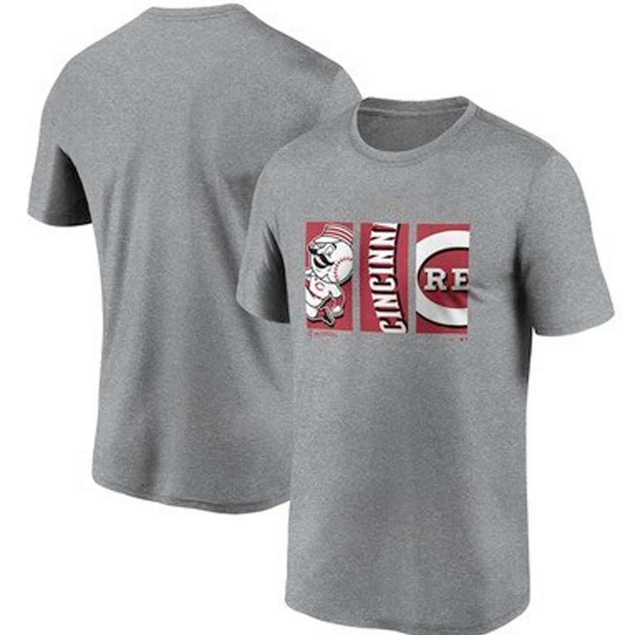Cincinnati Reds Gray Youth Tryptich Logo Legend Performance T-Shirt