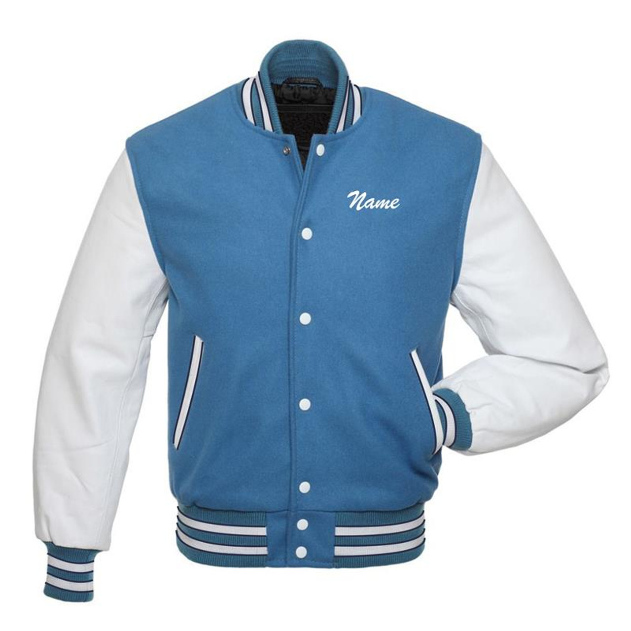  Varsity Jacket Baseball Letterman Bomber School Collage Purple  Wool and Genuine Sky Blue Leather Sleeves : Clothing, Shoes & Jewelry