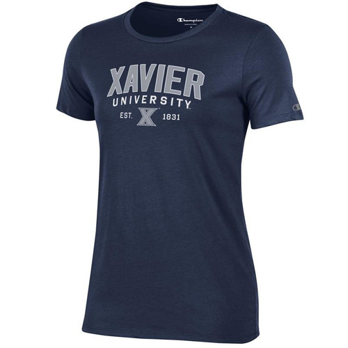 Xavier Musketeers Women's Champion Arched University Logo Navy T-Shirt