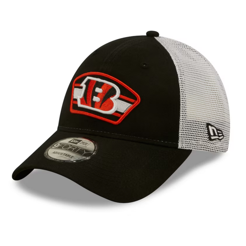 Cincinnati Bengals Black/White New Era Logo Patch Trucker 9FORTY Snapback Hat