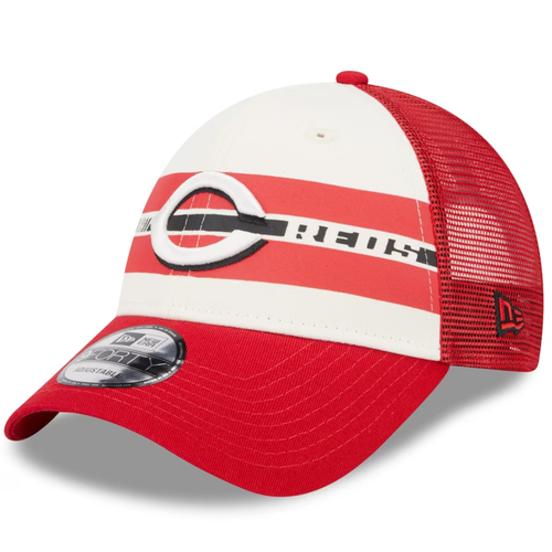Cincinnati Reds New Era White/Red Team Stripe Trucker 9FORTY Snapback Hat