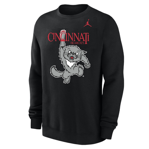 Cincinnati Bearcats Jordan Brand Black Throwback 90's Logo Club Fleece Crewneck Sweatshirt