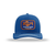 Koch Sporting Goods Royal/White Split Adjustable Trucker Hat with Royal/Orange Vintage Logo