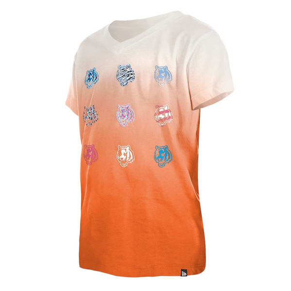 Cincinnati Bengals New Era Girls Youth Multi Logo Ombre V-Neck T-Shirt