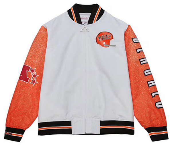 Mitchell and Ness Cincinnati Bengals Mens White Team Burst Warm Up Heavyweight Jacket