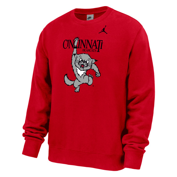 Cincinnati Bearcats Jordan Brand Red Throwback 90's Logo Club Fleece Crewneck Sweatshirt