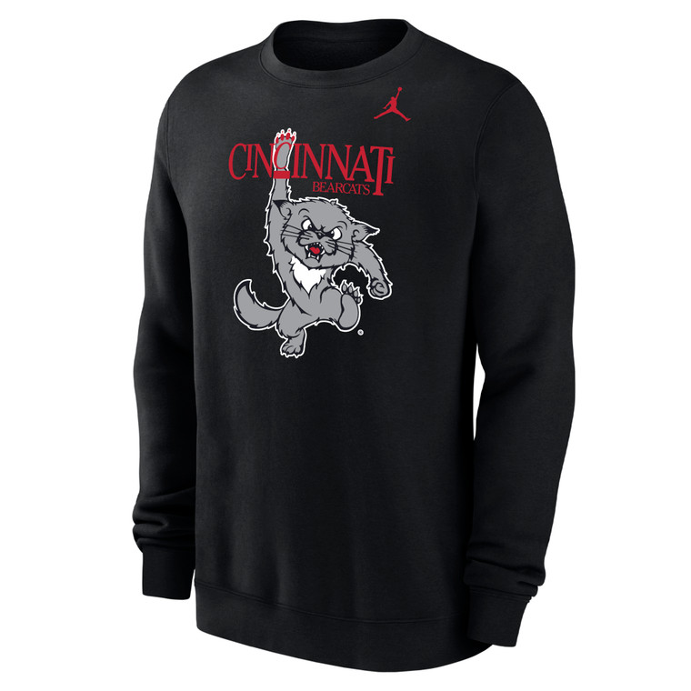 Cincinnati Bearcats Jordan Brand Black Throwback 90's Logo Club Fleece Crewneck Sweatshirt