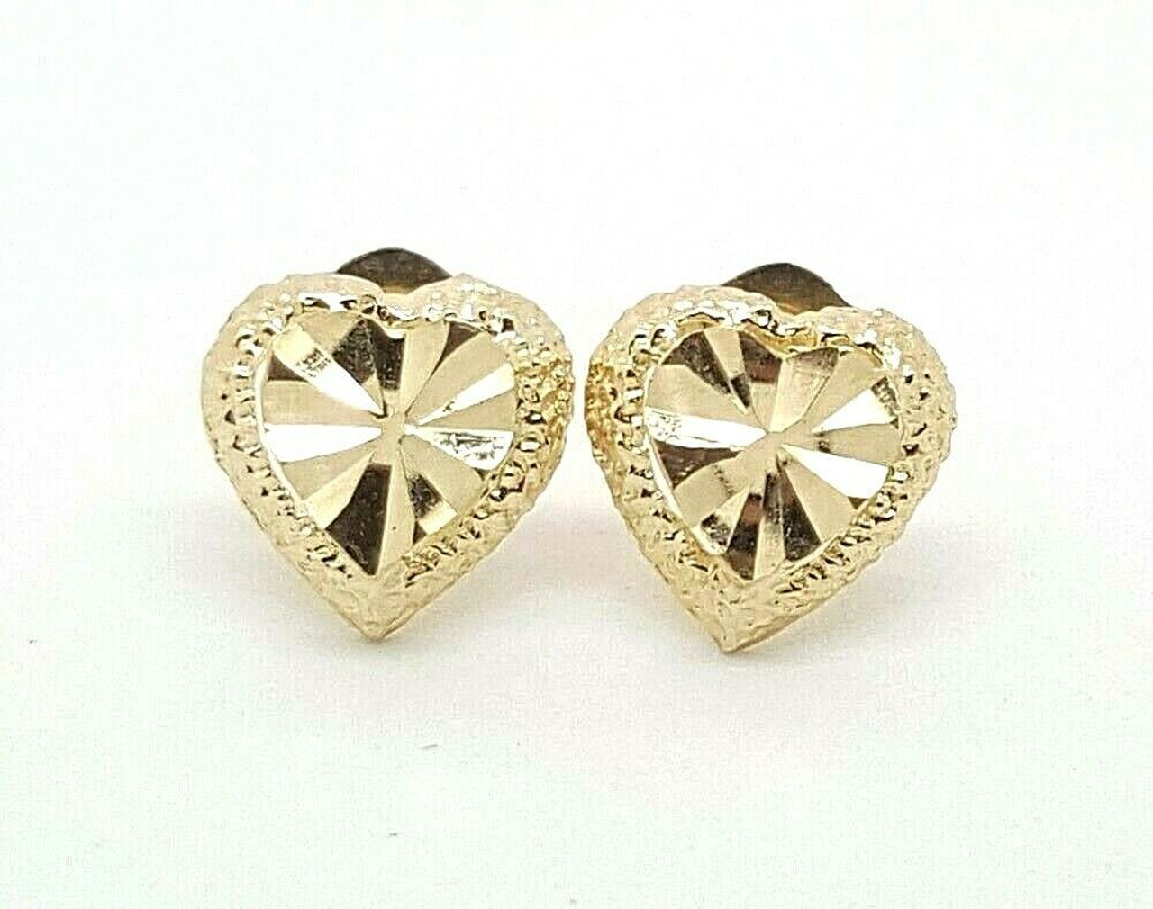 Diamond-Cut Heart Stud Earrings 14K Yellow Gold